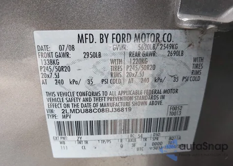 2008 Lincoln Mkx z USA, uszkodzony, nr VIN 2LMDU88C08BJ36819